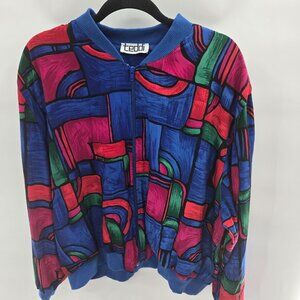 Vintage Teddi Sports 80s Multi-Color Abstract Geometric Windbreaker XL-2x